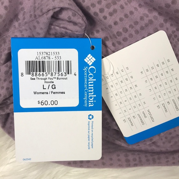 Columbia See Through Burnout 3/4 Sleeve Hoodie - Picture 6 of 6